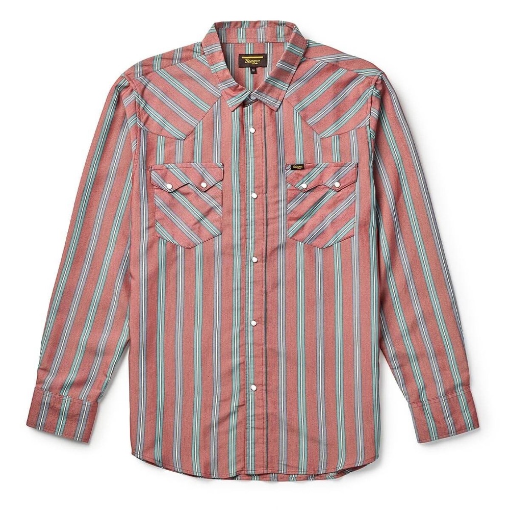 Seager Sawtoof Long Sleeve Shirt Pearl Snap Red Rock Stripe Western Sz XL NWT